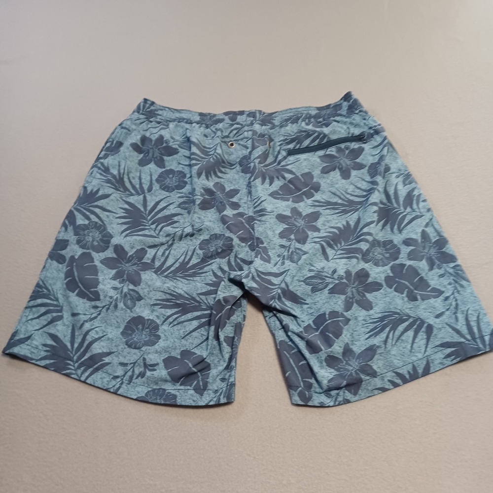 Mens Tropical Floral Swim Trunks Blue Gray Elastic Waist Mesh Liner Size Medium - Picture 3 of 8